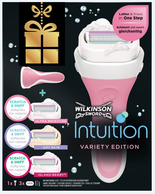 Kozmetikai ajándékcsomag WILKINSON Intuition borotva + 3 különböző tartalékfej