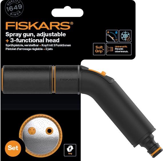 Öntöző készlet FISKARS Comfort szett - állítható öntözőpisztoly + öntözőpisztoly fej háromféle funkcióval