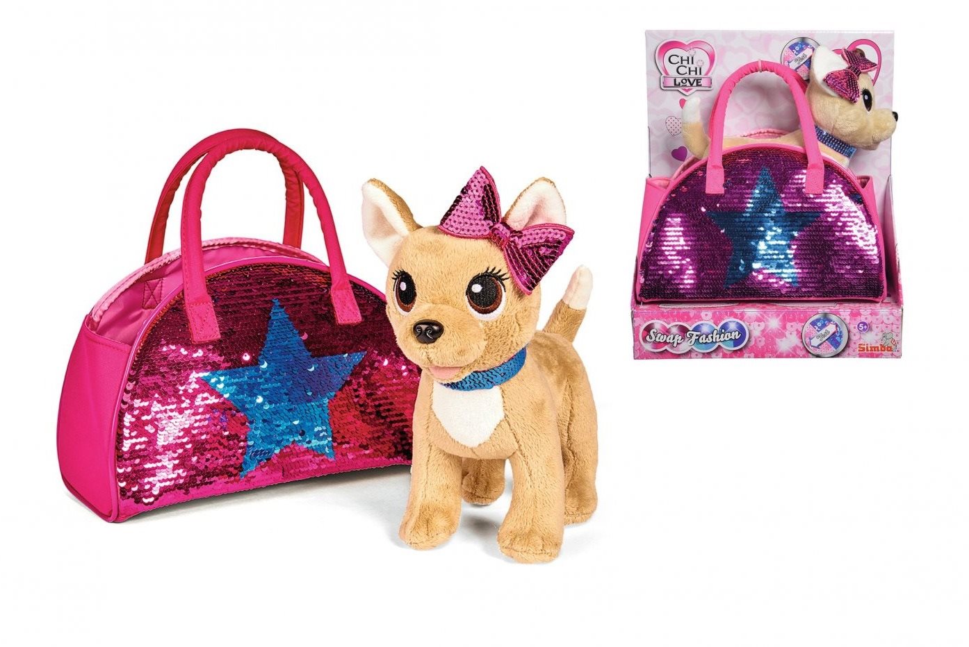 Plüssjáték Simba ChiChi Love Chihuahua kutya Swap Fashion táskában
