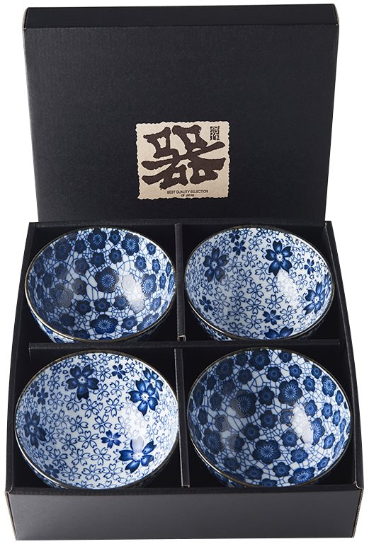 Tál készlet Made In Japan Blue Plum & Cherry Blossom Design 4 db-os tál készlet