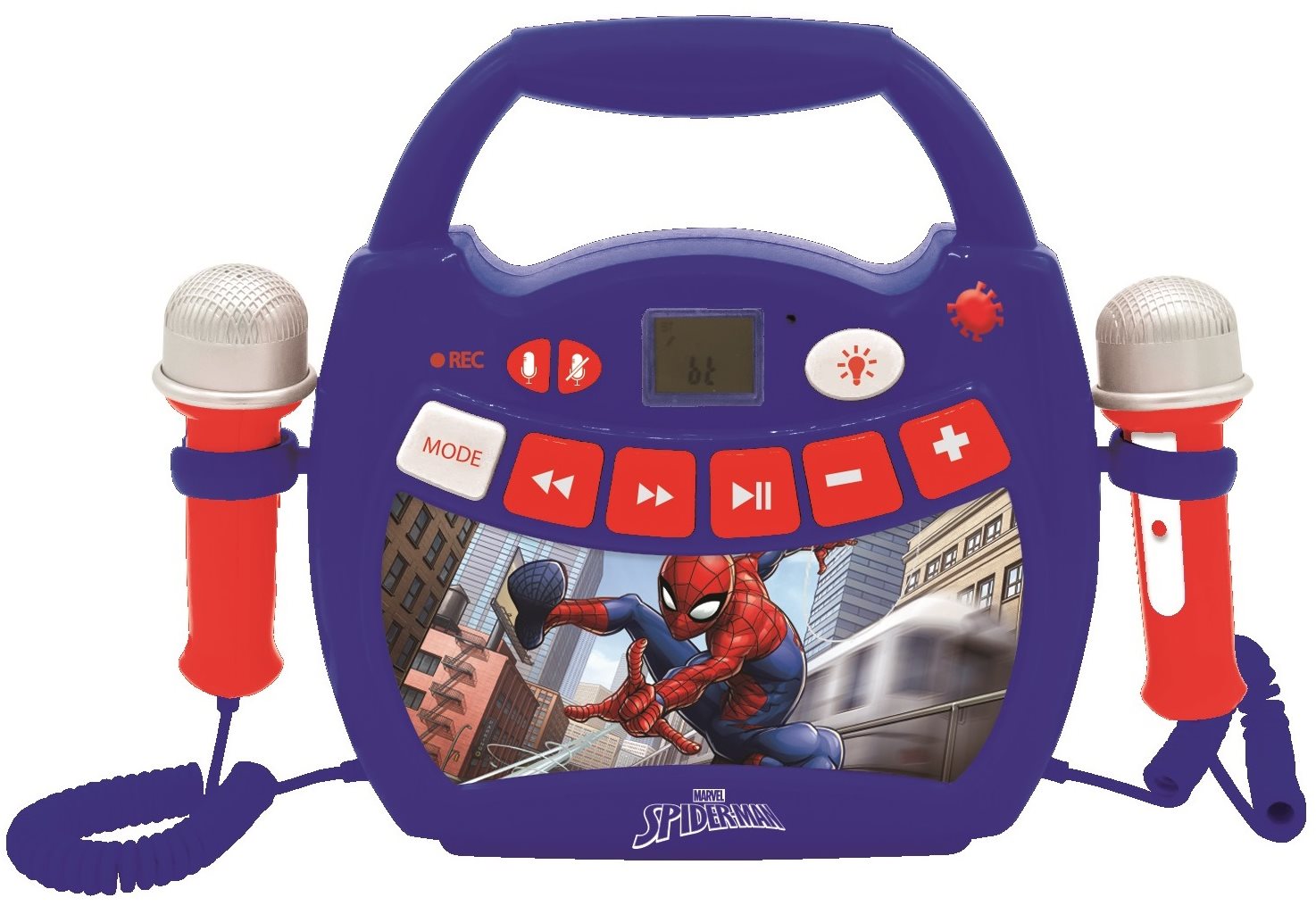 Zenélő játék Lexibook Spider-Man hordozható zenelejátszó 2 mikrofonnal és világítással