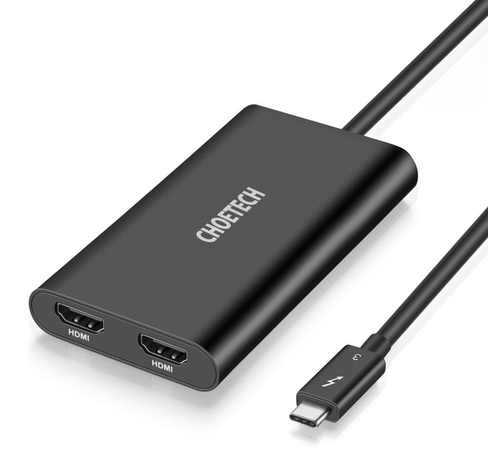 Átalakító ChoeTech Thunderbolt 3 Type-C to Dual HDMI Adapter Black