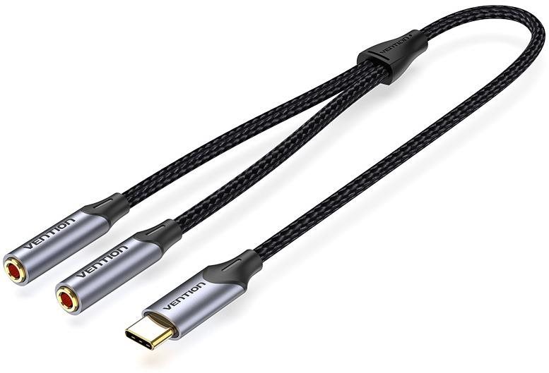 Átalakító Vention USB-C Male to Dual 3.5MM Jack Earphone Adapter 0.3M Gray Aluminum Alloy Type