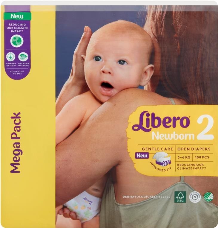 Eldobható pelenka Libero Newborn 2 Mega csomag (108 db) 3 - 6 kg
