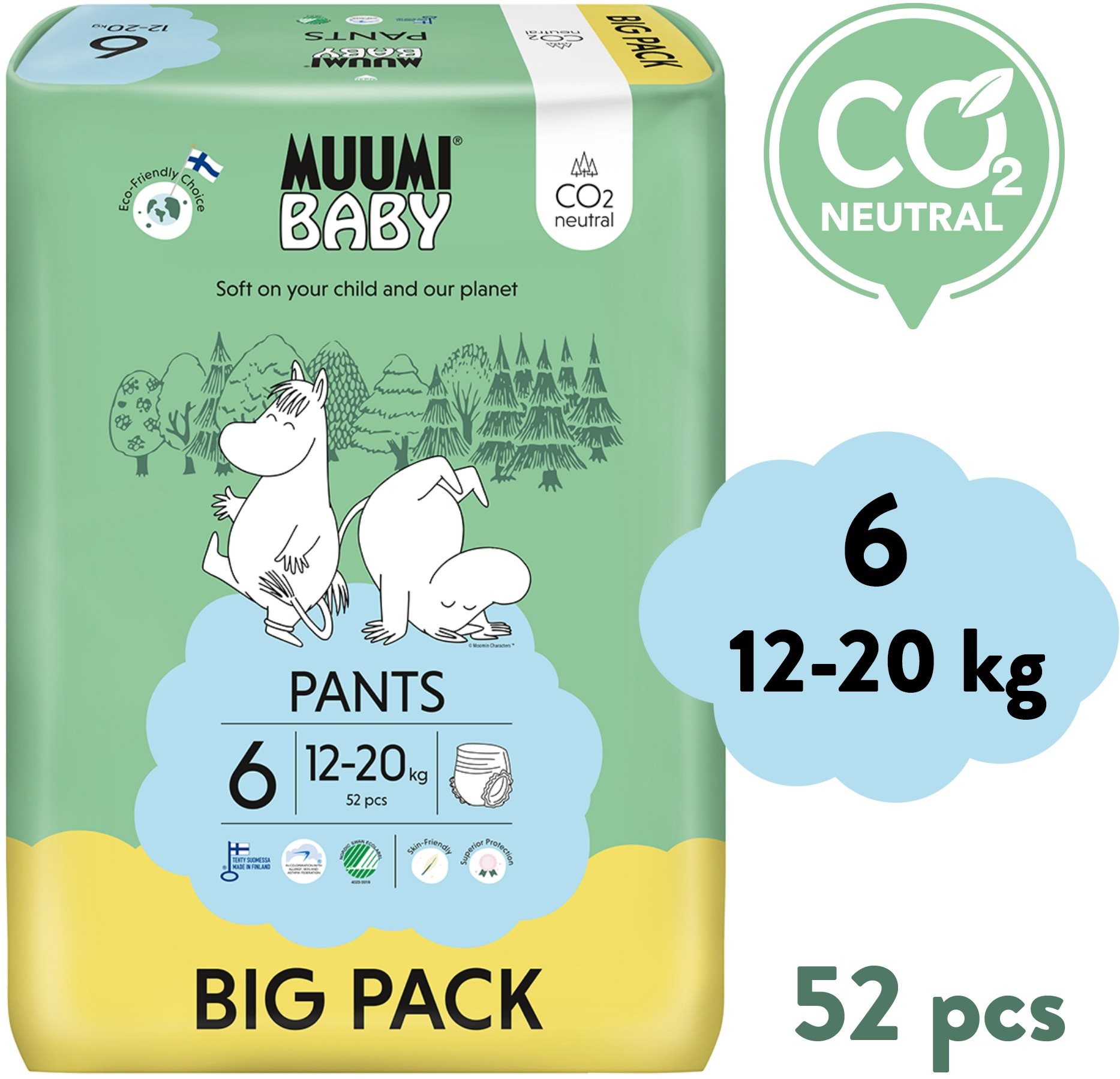 Eldobható pelenka Muumi Baby Walkers Nagy csomag 6-os méret (52 db)