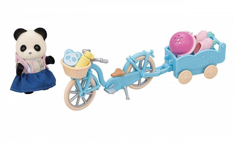 Figura szett Sylvanian Family Panda és bicikliző-korcsolyázó készlet