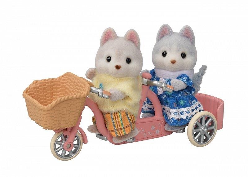 Figura szett Sylvanian Family Tandem kerékpár Husky testvéreknek