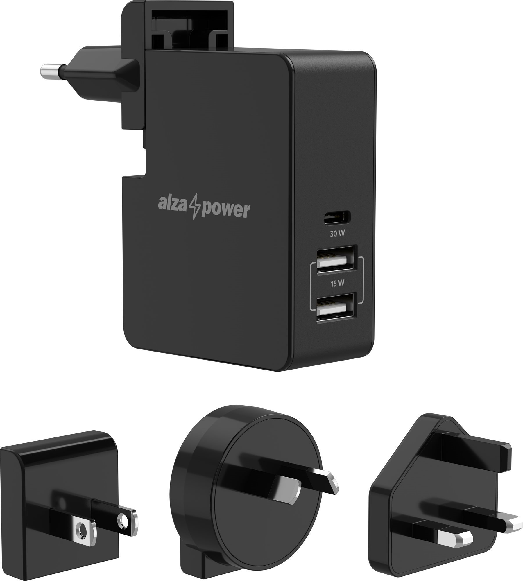 Hálózati adapter AlzaPower Travel Charger T300 fekete