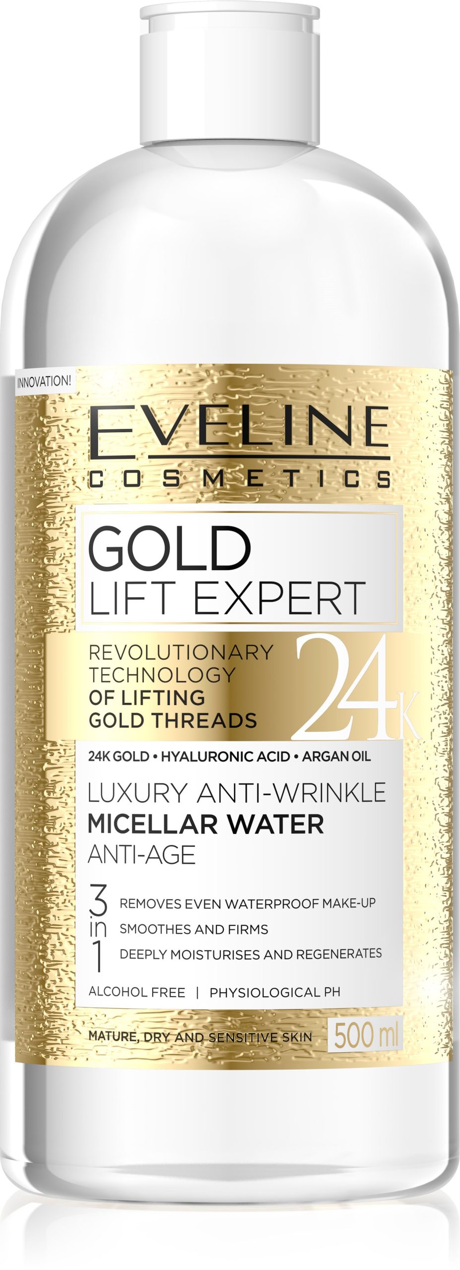 Micellás víz EVELINE COSMETICS Gold Lift Expert Anti-Wrinkle Micellar Water Anti-Age 3-in-1 (500 ml)