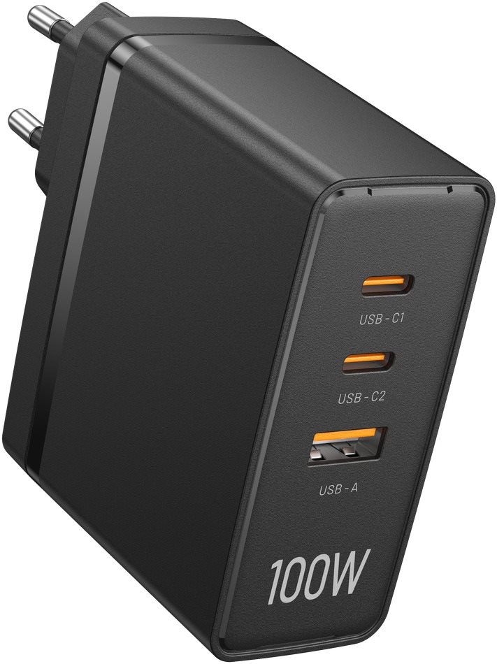 Hálózati adapter Vention Ultra 3-Port USB (C+C+A) GaN Charger (100W/100W/30W) Black