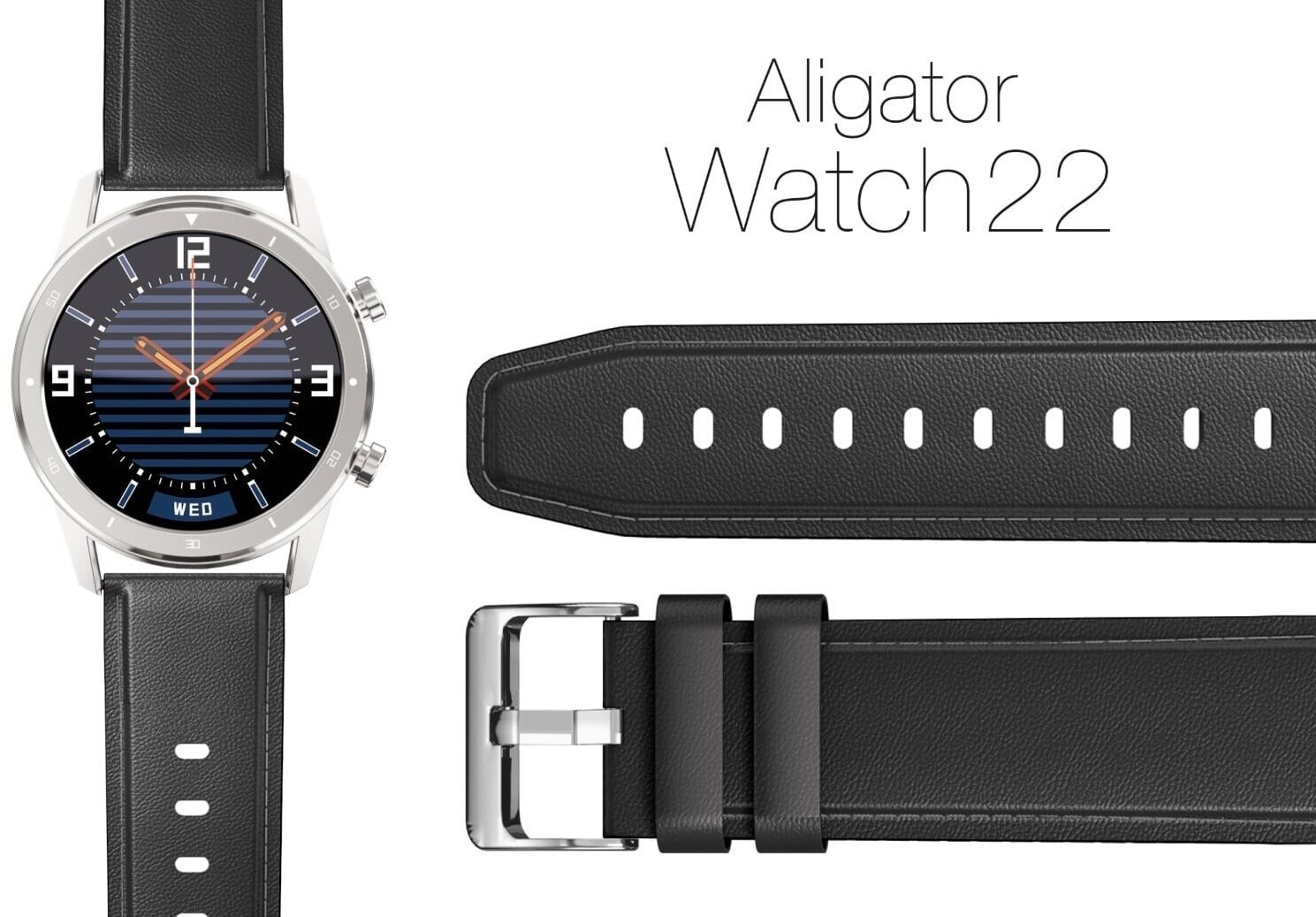 Szíj Aligator Watch 22 mm bőr/szilikon szíj fekete