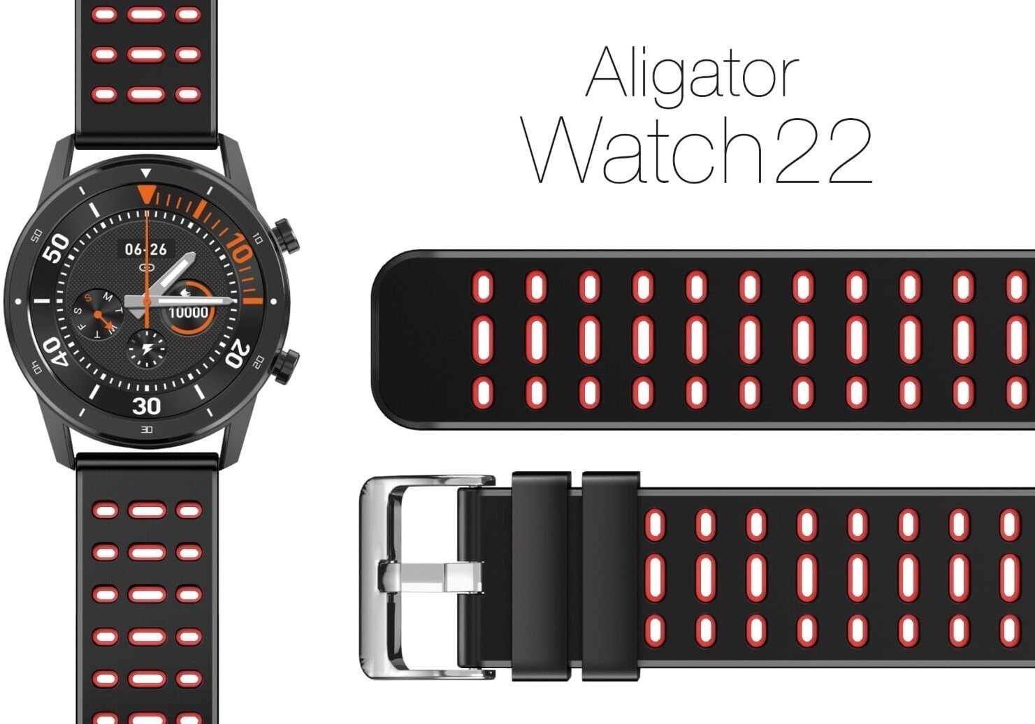 Szíj Aligator Watch 22 mm szilikon heveder Dual piros