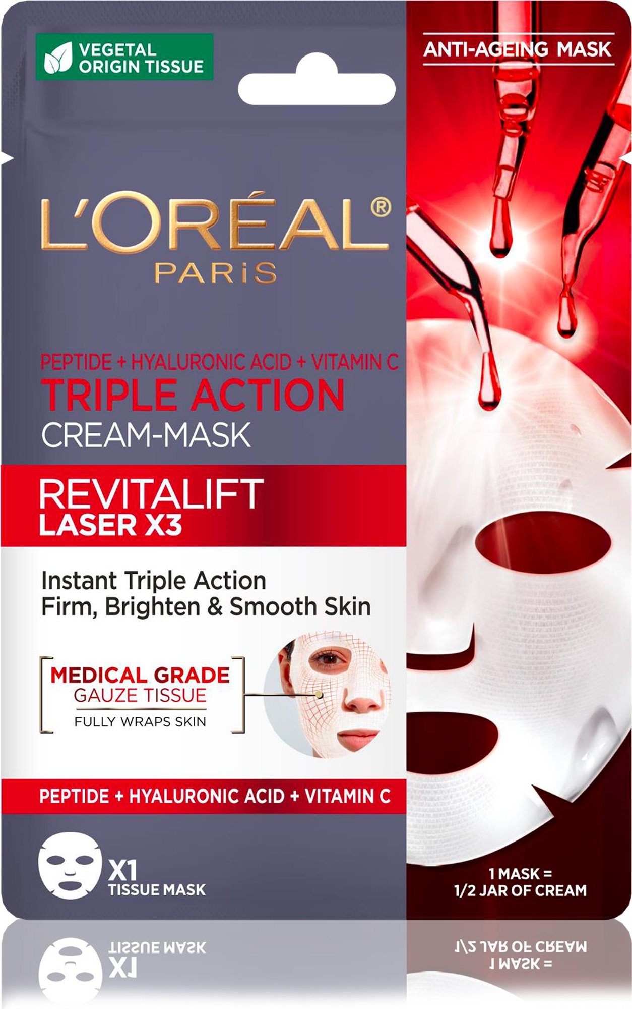 Arcpakolás L'ORÉAL PARIS Revitalift Laser X3 Hármas hatású