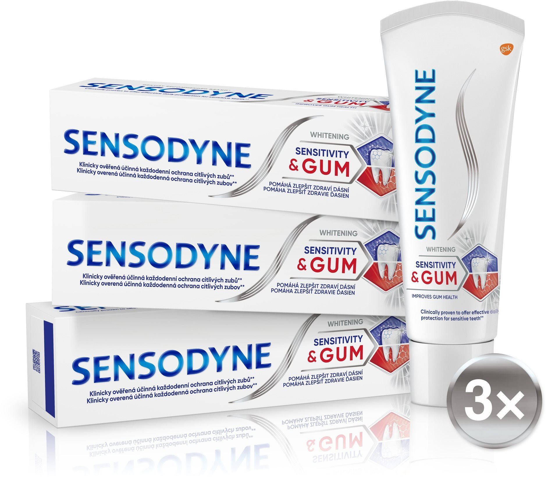 Fogkrém SENSODYNE Sensitive & Gum Whitening 3 × 75 ml