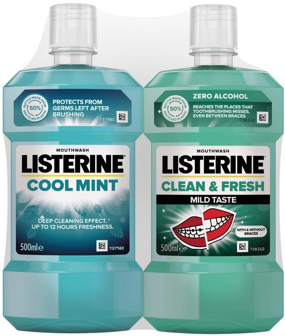 Szájvíz LISTERINE CoolMint 500 ml + Clean &Fresh 500 ml