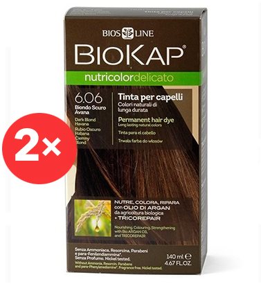 Természetes hajfesték BIOKAP Nutricolor Delicato Dark Blond Havana Gentle Dye 6.06 (2× 140 ml)