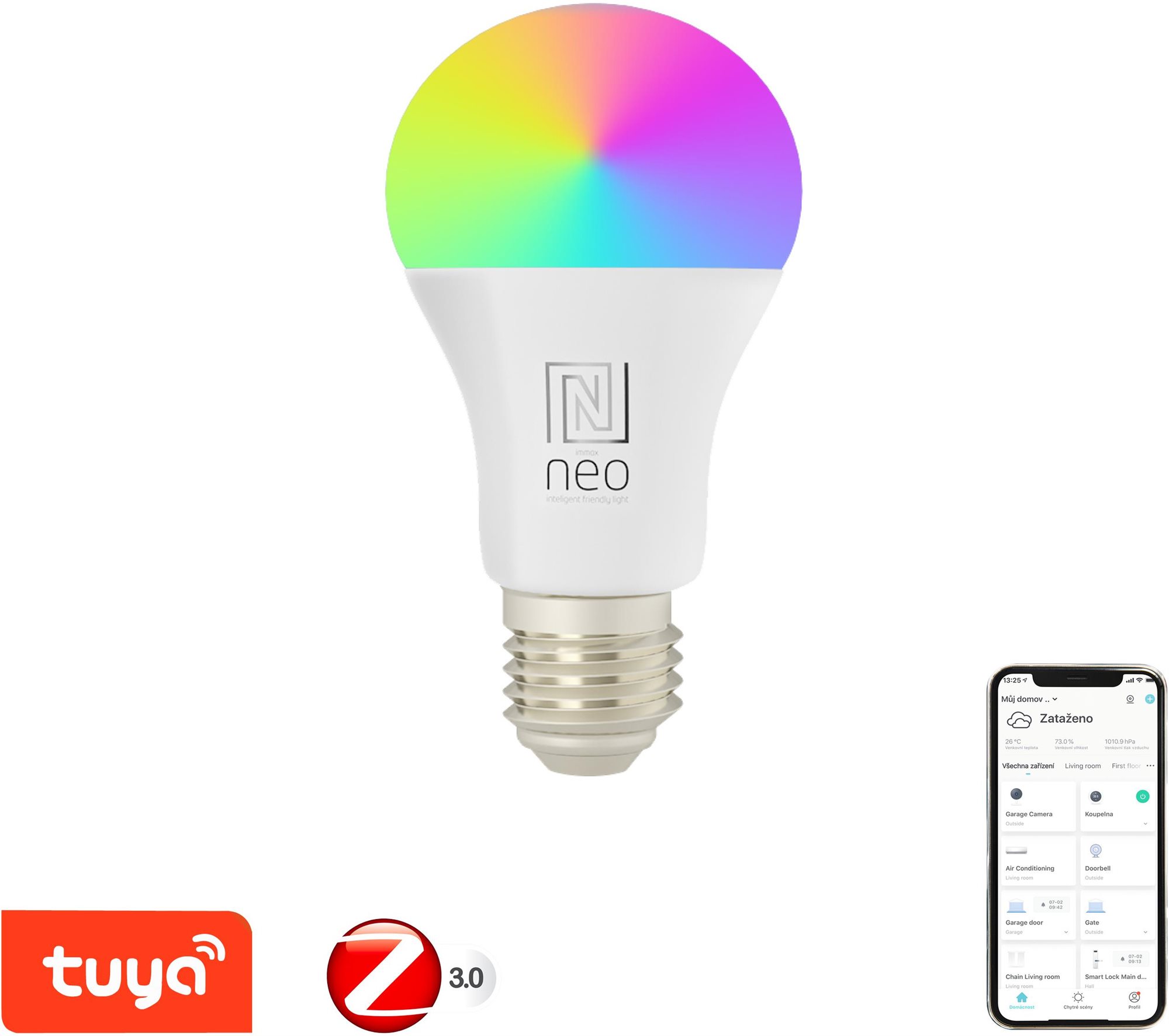 LED izzó Immax NEO Smart izzó LED E14 6W RGB+CCT színes és fehér
