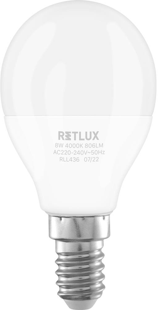 LED izzó RETLUX RLL 436 G45 E14 miniG 8W CW