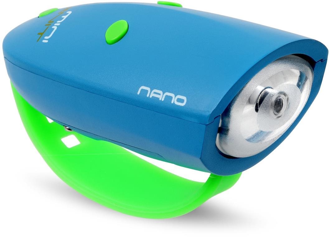 Kerékpár csengő Mini Hornit Nano Mókás kürt kék lámpával
