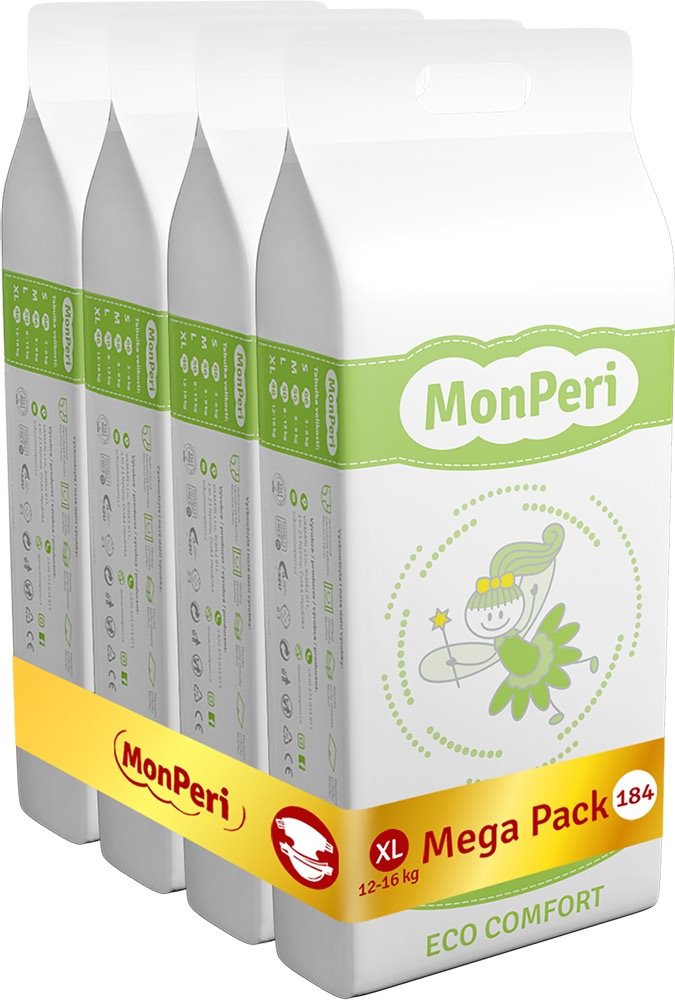 Öko pelenka MonPeri ECO Comfort Mega Pack XL-es méret (184 db)