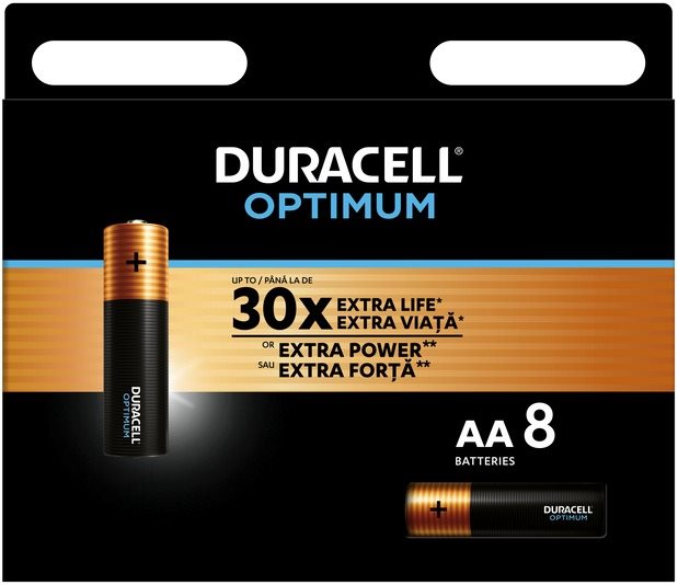 Eldobható elem DURACELL Optimum alkáli elemek AA 8 db