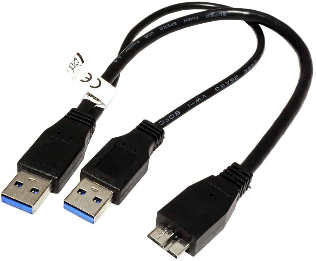 Adatkábel OEM USB SuperSpeed 5Gbps Y kábel 2x USB 3.0 A(M) - microUSB 3.0 B(M)