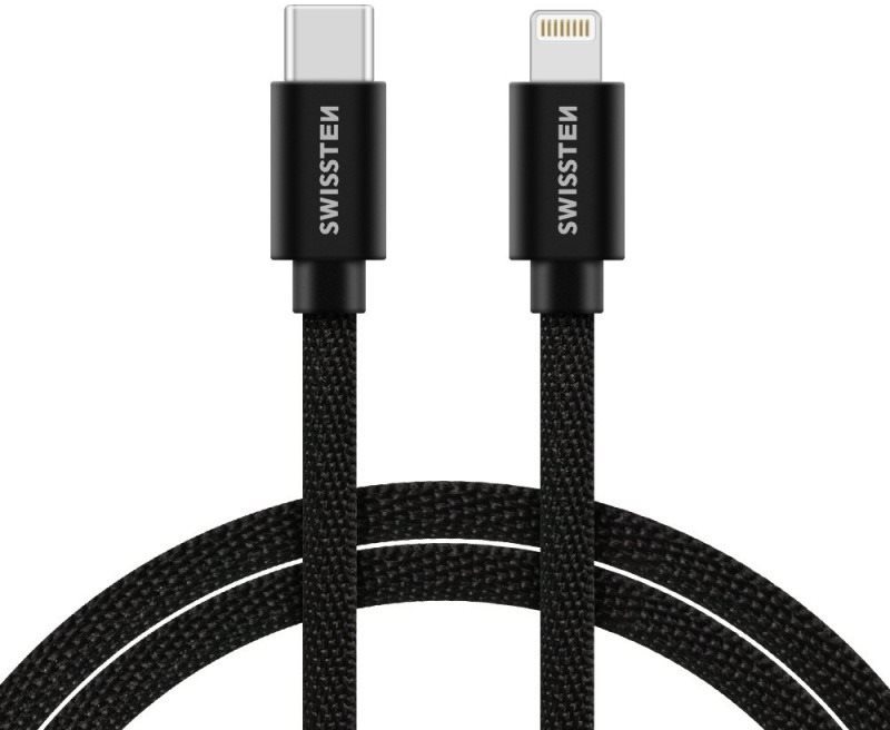 Adatkábel Swissten Textil adatkábel USB-C/Lightning 2 m fekete