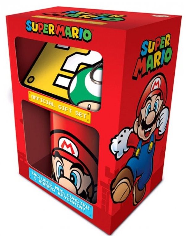 Ajándék szett Super Mario - bögre + kulcstartó + poháralátét