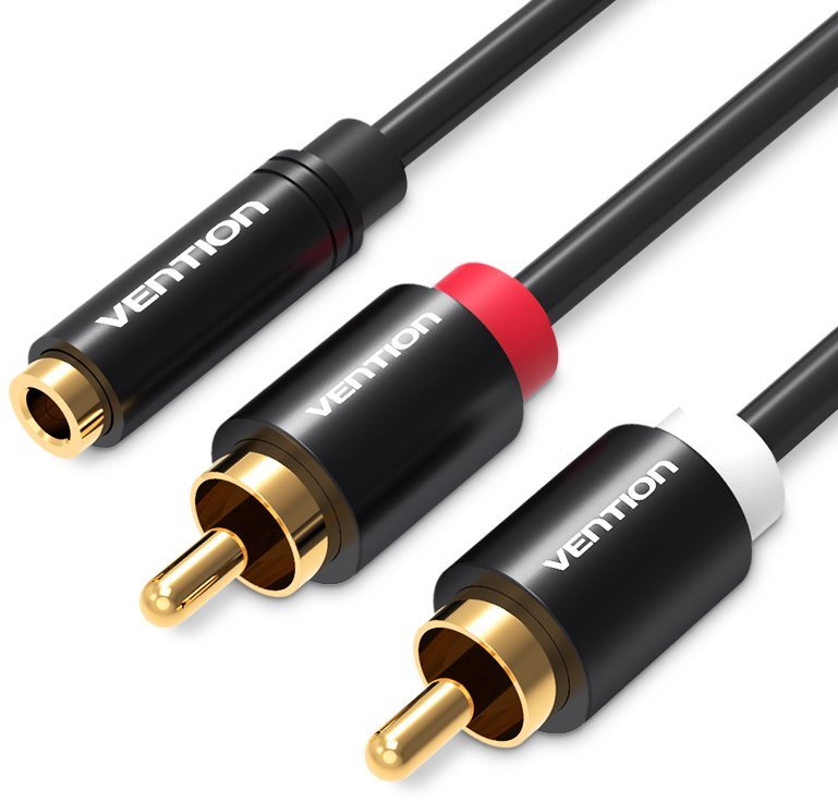 Audio kábel Vention 3.5mm Female to 2x RCA Male Audio Cable 1.5m Black Metal Type