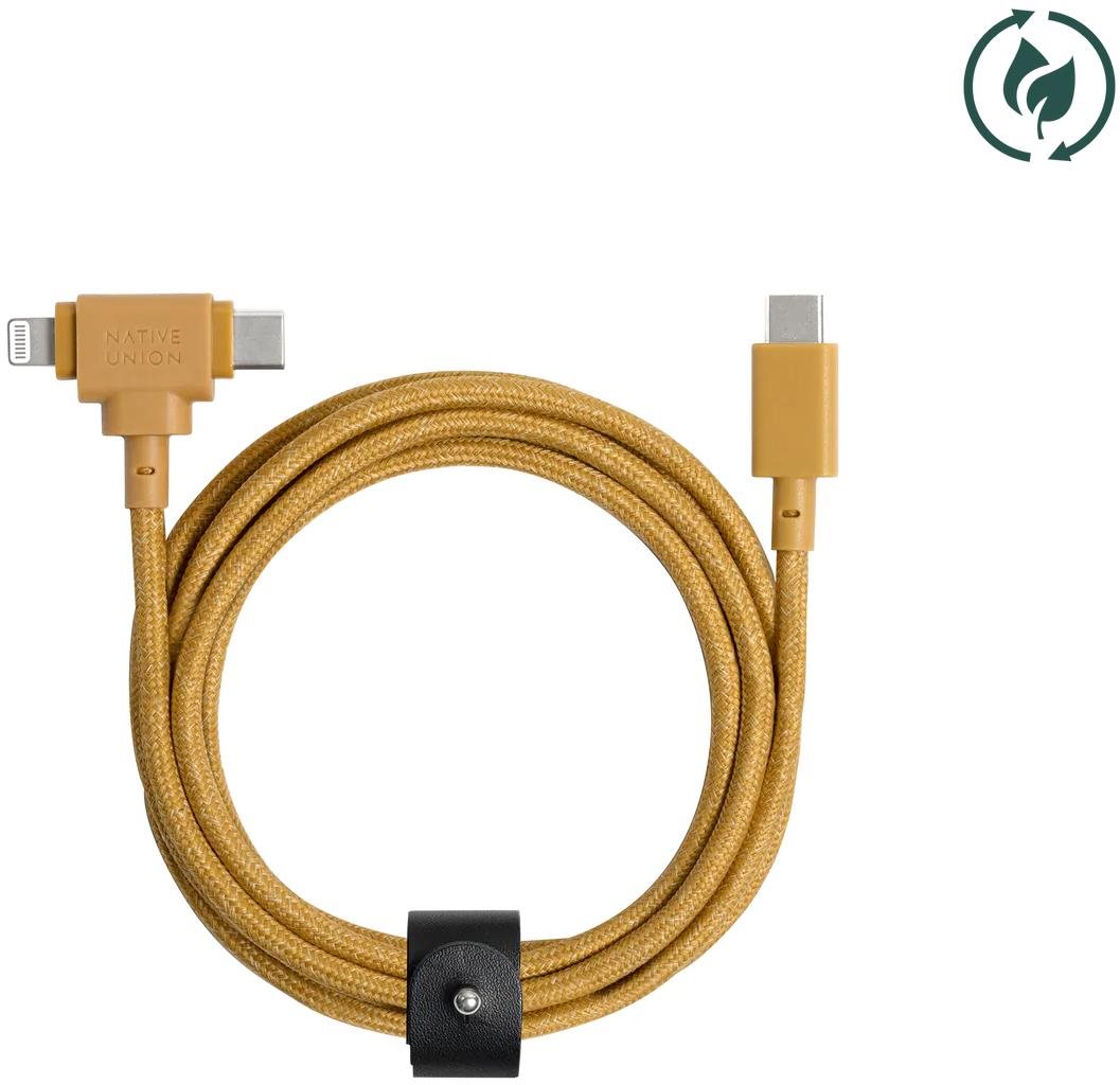 Datový kabel Native Union Belt Universal Cable (USB-C – Lighting/USB-C) 1.8m Kraft