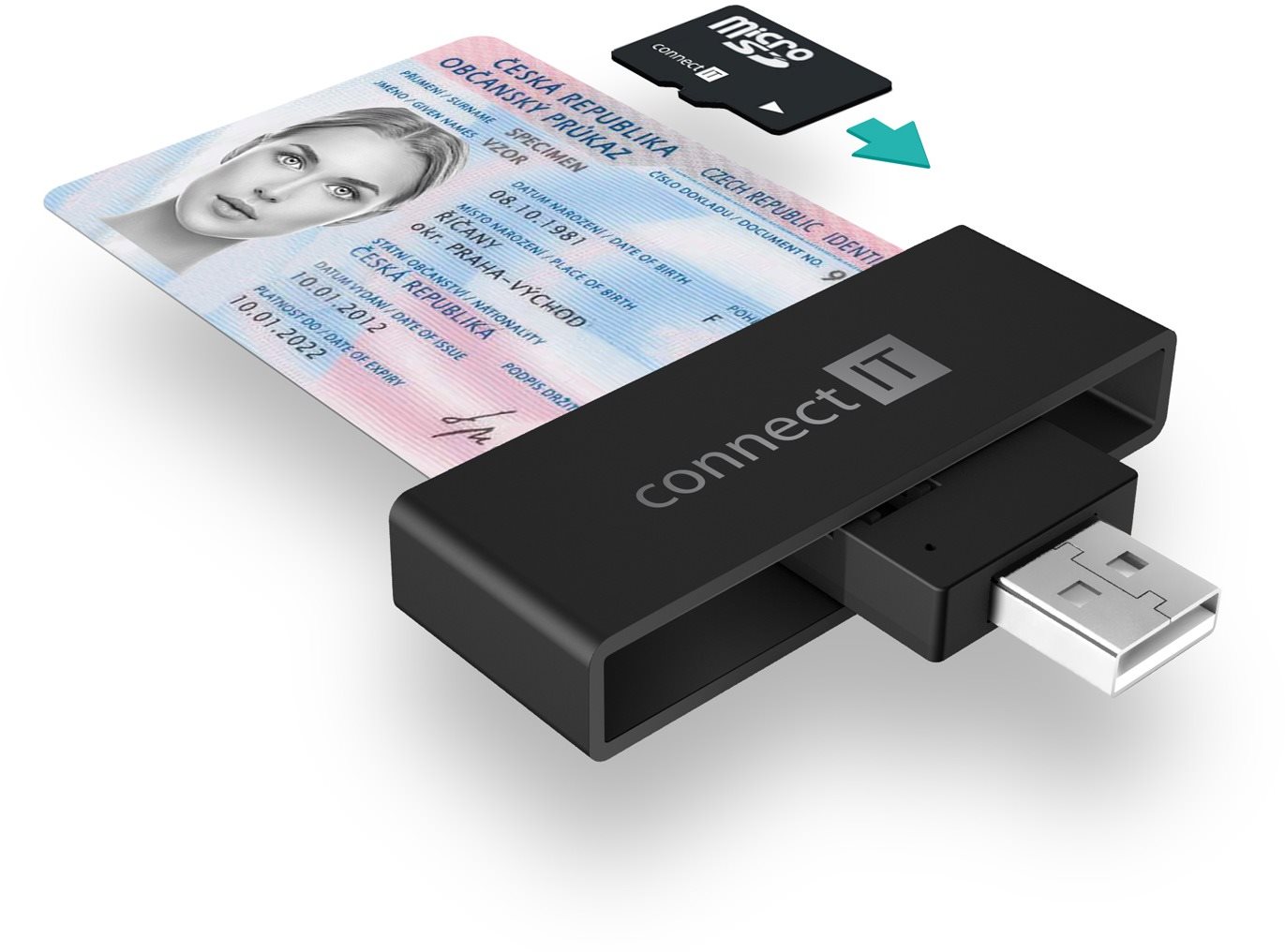 Elektronikus személyi igazolvány olvasó CONNECT IT USB eID és intelligens kártya olvasó