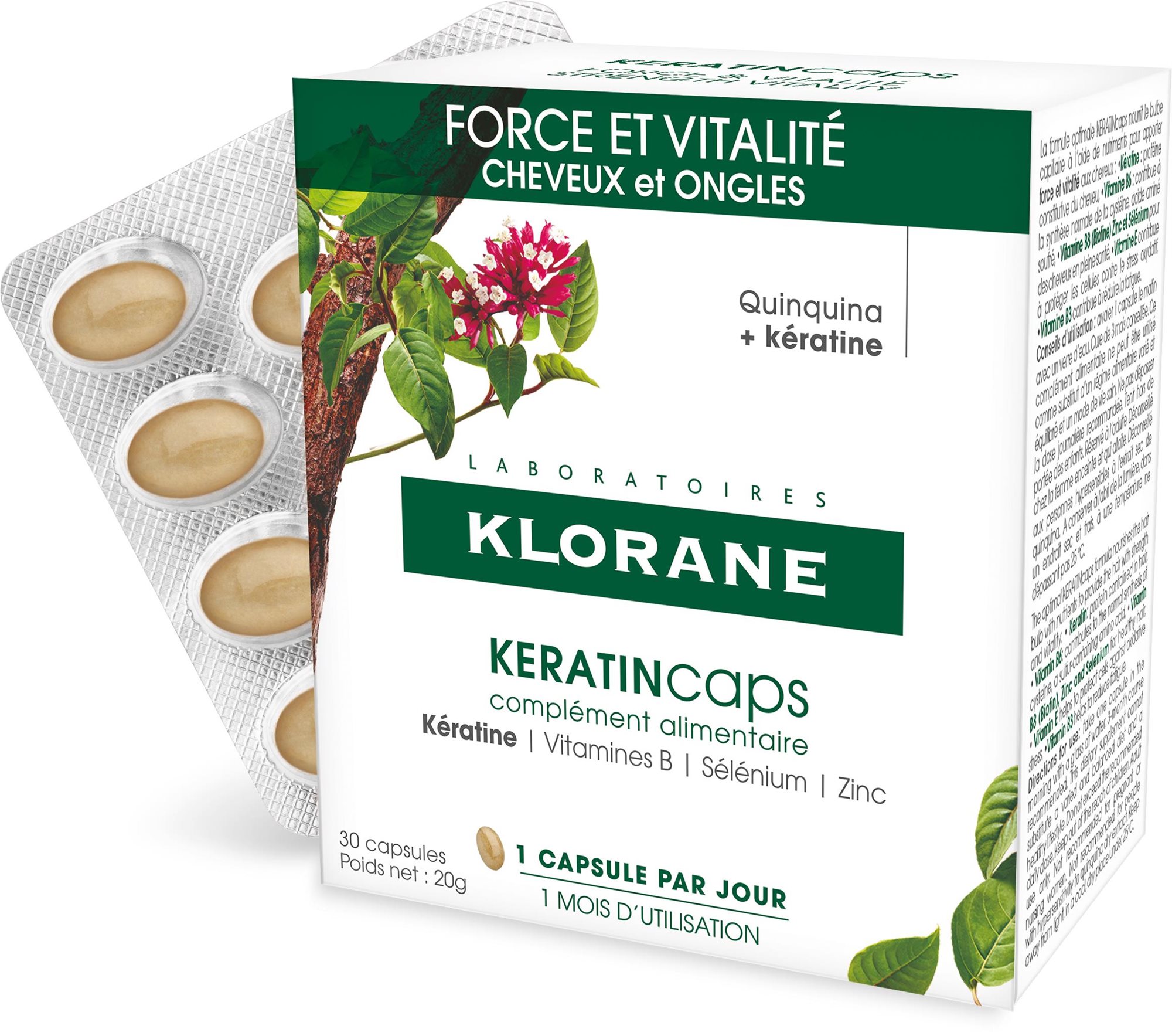 Étrend-kiegészítő KLORANE KeratinCaps - Erő és vitalitás