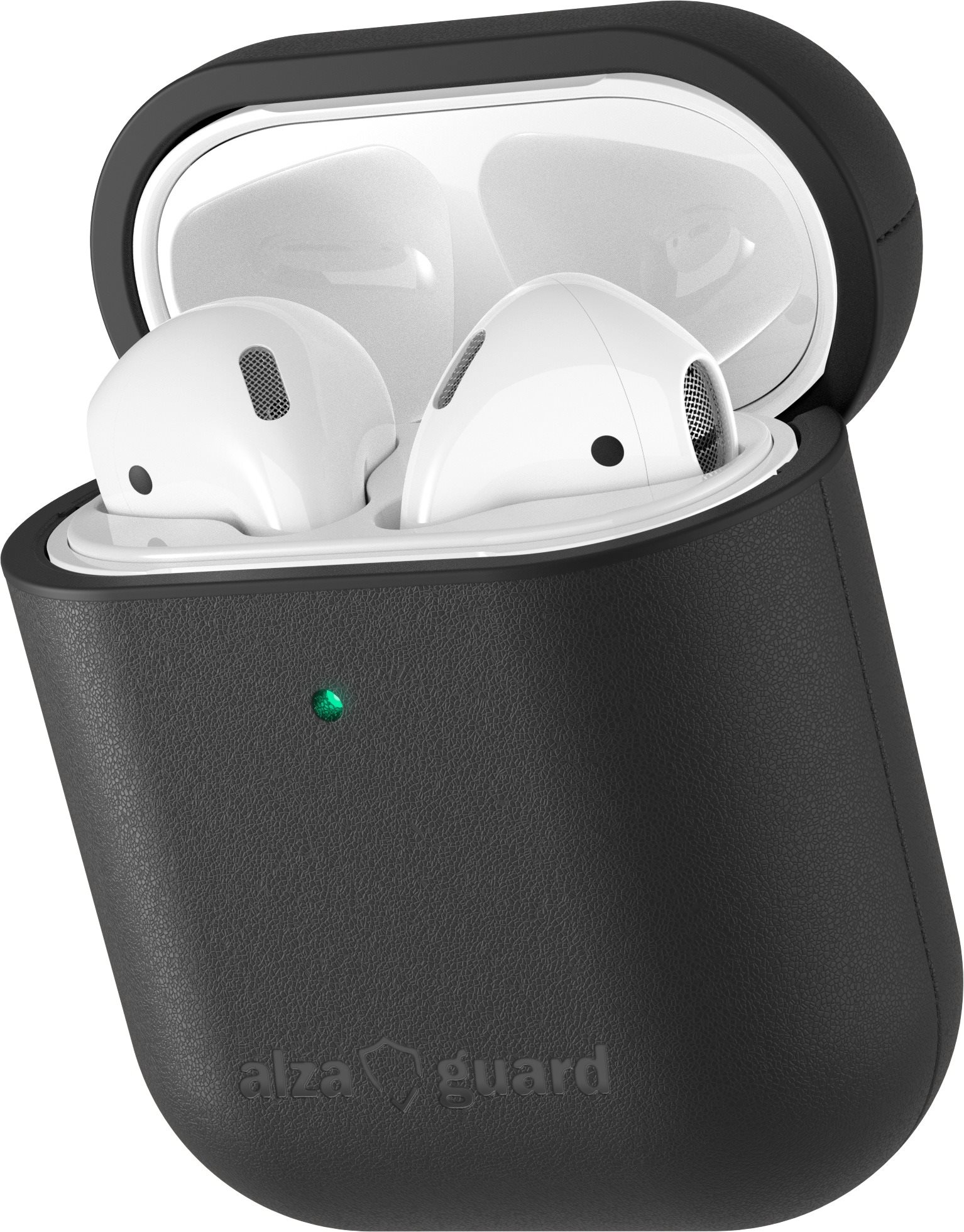 Fülhallgató tok AlzaGuard Genuine Leather Case az 1. és 2. generációs AirPods fülhallgatókhoz - fekete