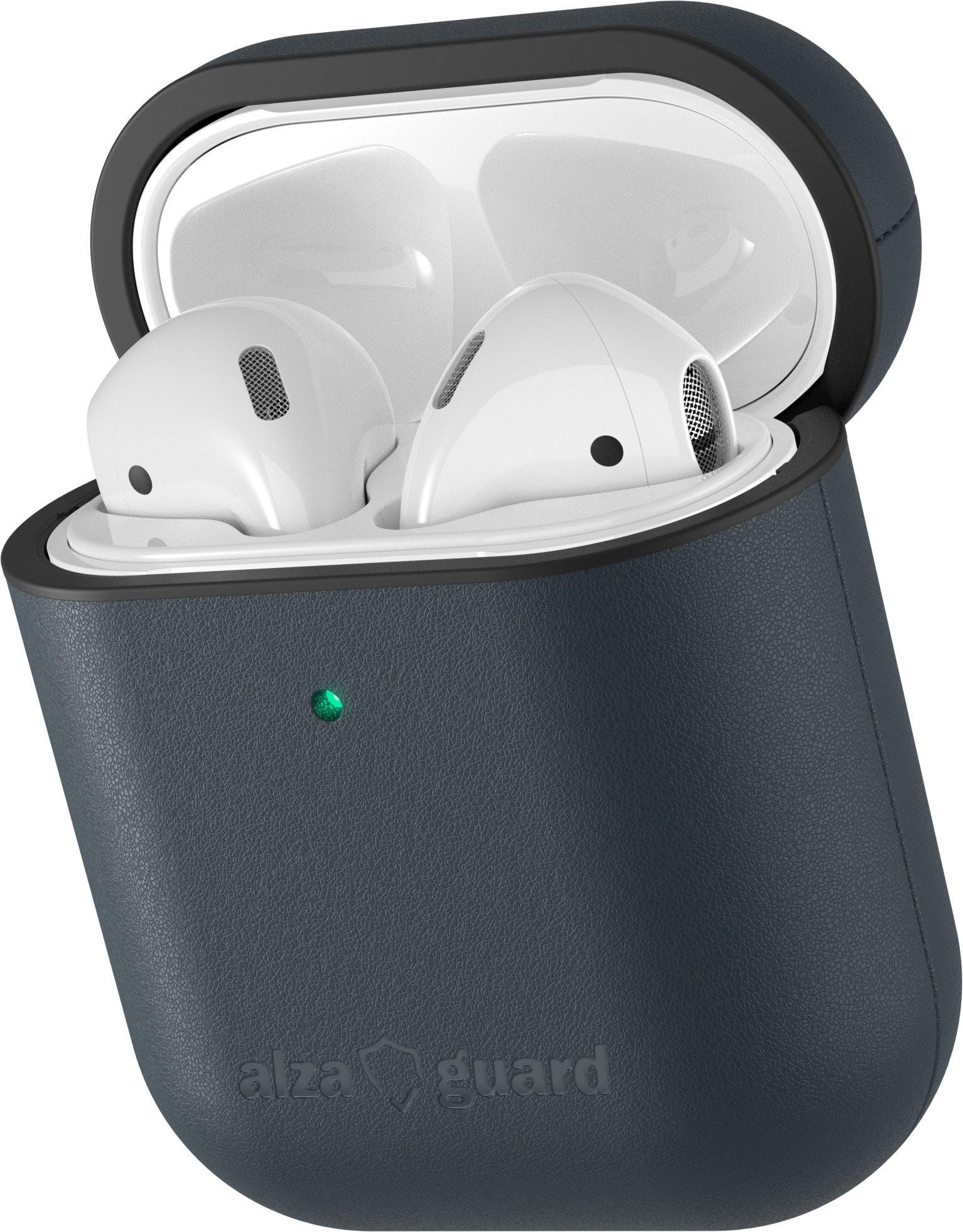 Fülhallgató tok AlzaGuard Genuine Leather Case az 1. és 2. generációs AirPods fülhallgatókhoz - kék