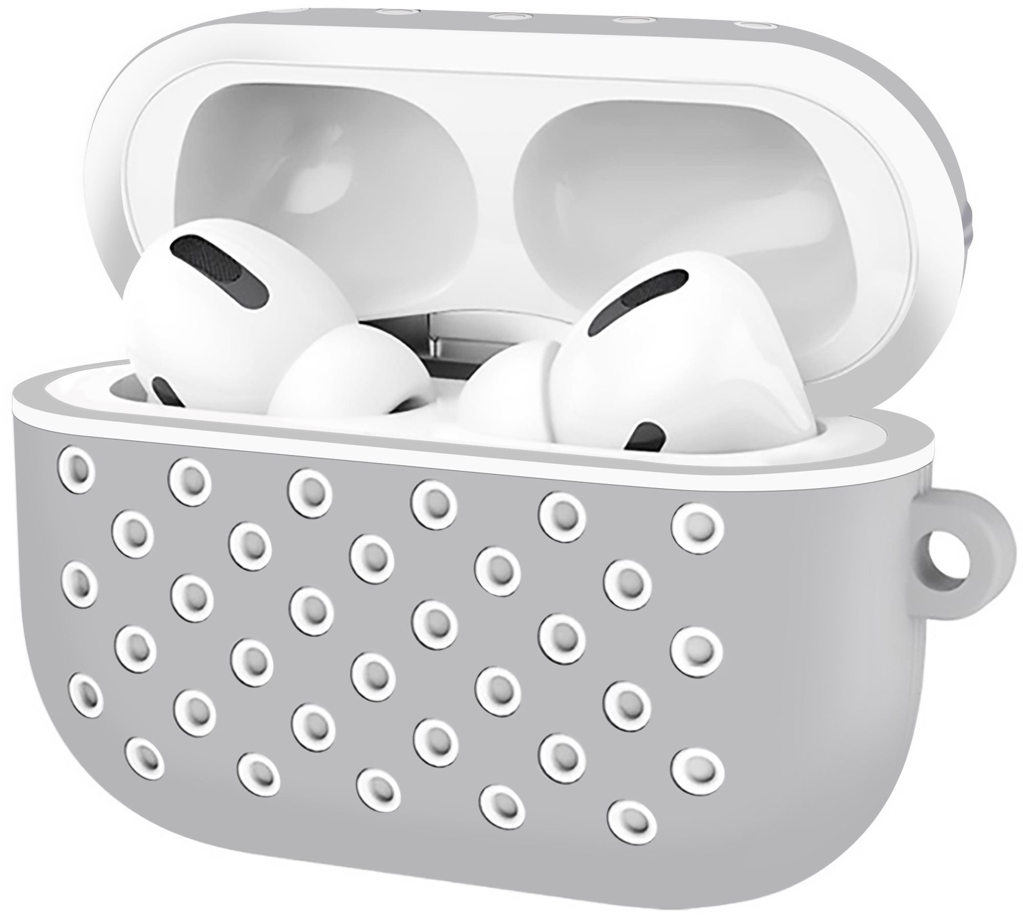 Fülhallgató tok AlzaGuard szilikon Polkadot tok Airpods Pro szürke és fehér színű készülékhez