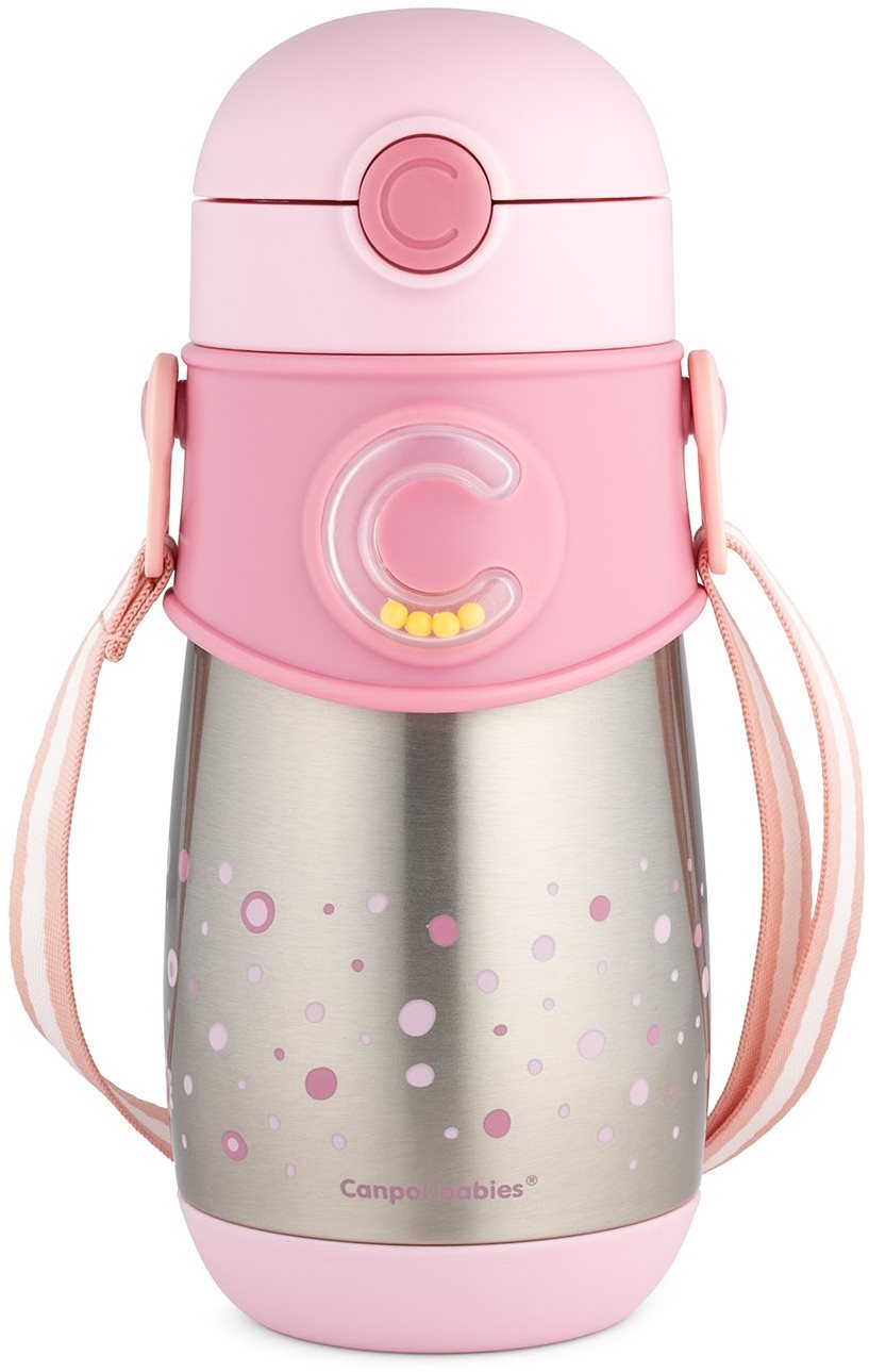 Gyerek termosz Canpol termosz palack szívószállal gyerekeknek (300 ml) rózsaszín