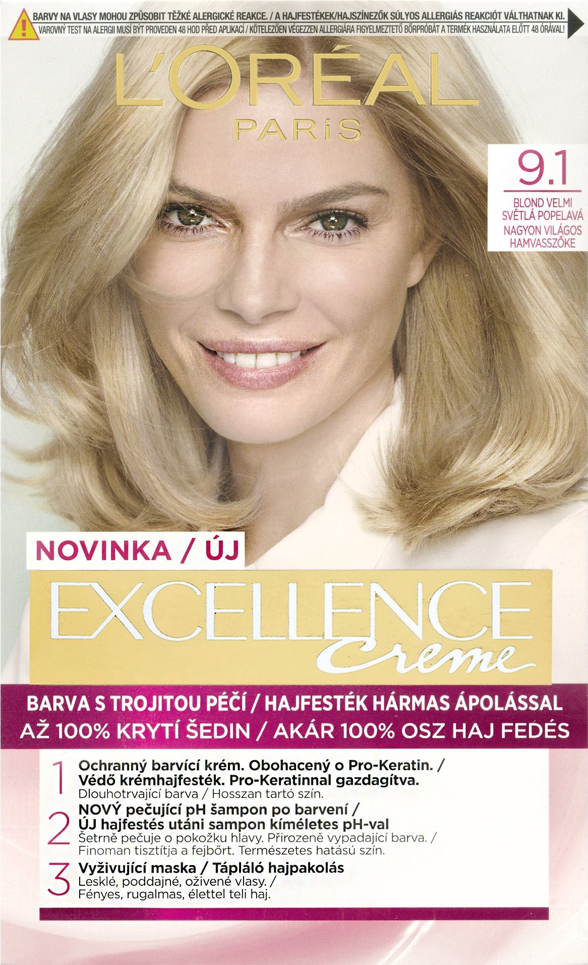 Hajfesték L'ORÉAL PARIS Excellence Creme 9.1 nagyon világos hamvasszőke hajfesték