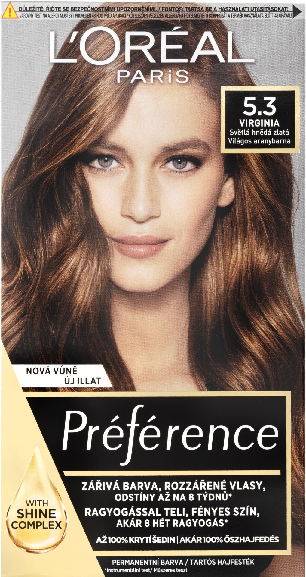 Hajfesték ĽORÉAL PARIS Préférence 5.3. Virginia Világos aranybarna 174 ml