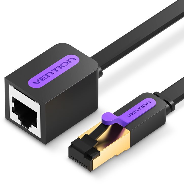 Hálózati kábel Vention Flat Cat.7 Extension Patch Cable 2m Black