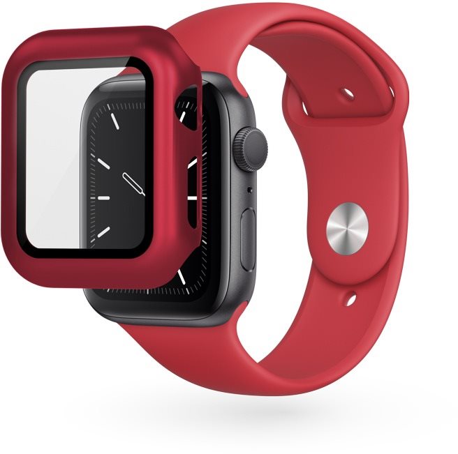 Okosóra tok Epico Apple Watch 4/5/6/SE (44mm) edzett üveg tok - piros