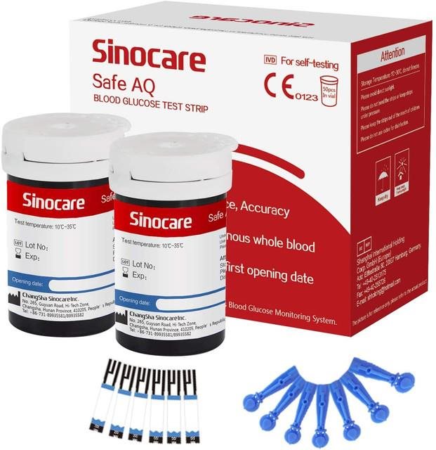 Tesztcsík SINOCARE 50 tartalék csíkból álló készlet + 50 lantszetta a Safe AQ Smart készülékhez