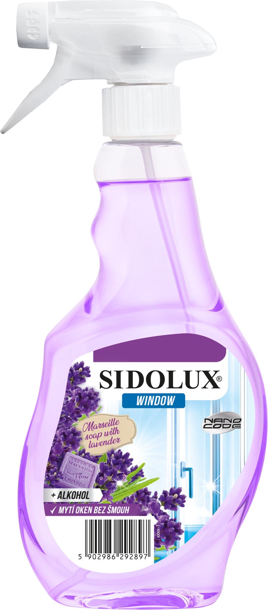 Üvegtisztító SIDOLUX Window Nano Code Marseill Soap with Lavender 500 ml