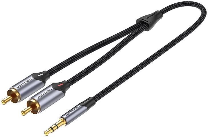 Audio kábel Vention 3.5mm Jack Male to 2-Male RCA Cinch Cable 1M Gray Aluminum Alloy Type
