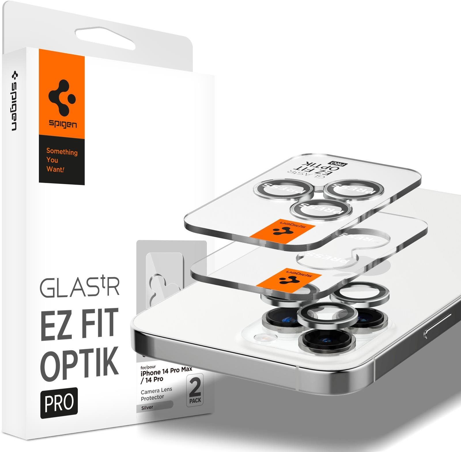Kamera védő fólia Spigen Glass EZ Fit Optik Pro 2 Pack Silver iPhone 14 Pro/iPhone 14 Pro Max