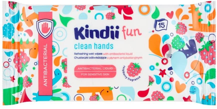 Kézfertőtlenítő kendő KINDII Fun Antibacterial 15 db