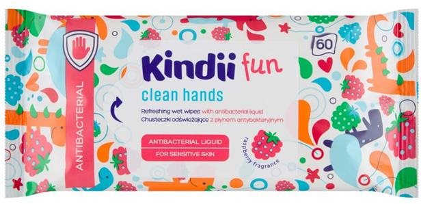 Kézfertőtlenítő kendő KINDII Fun Antibacterial 60 db