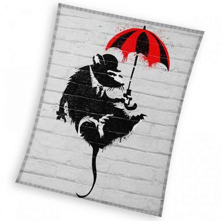 Pléd CARBOTEX Gyerek pléd Banksy patkány esernyővel 150×200 cm