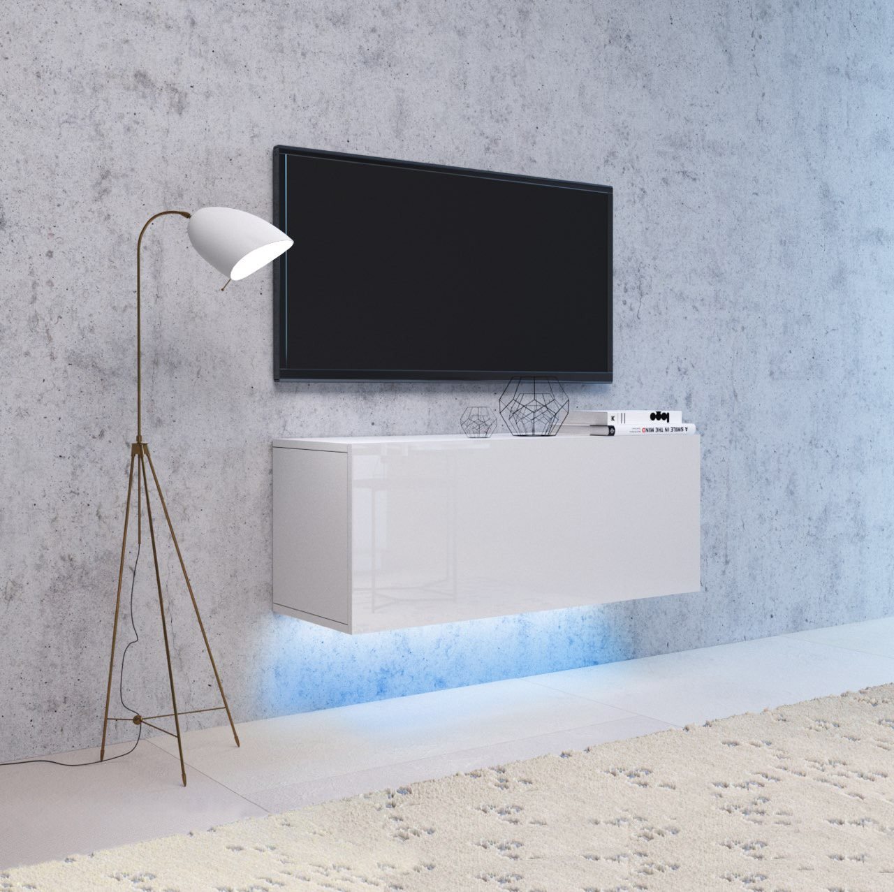 TV asztal TV állvány VIVO 01 magasfényű fehér színben