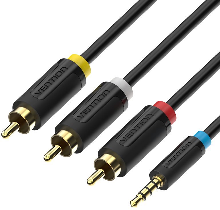 Videokábel Vention 2.5mm Male to 3x RCA Male AV Cable 2m Black