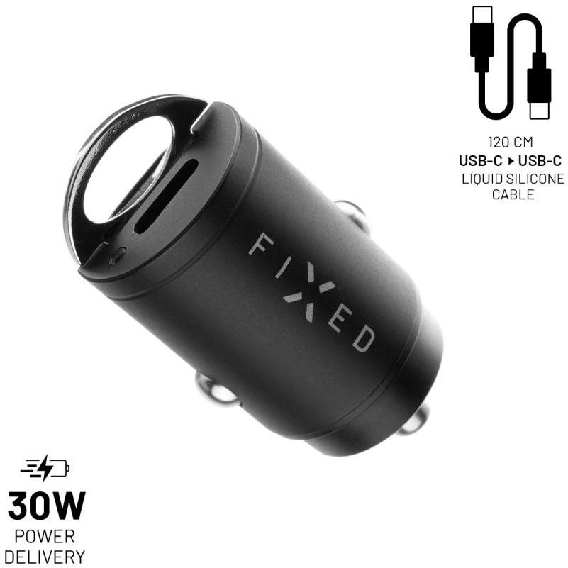 Autós töltő FIXED PD Rapid Charge Car Mini 2xUSB-C kimenettel és USB-C/USB-C kábellel 1